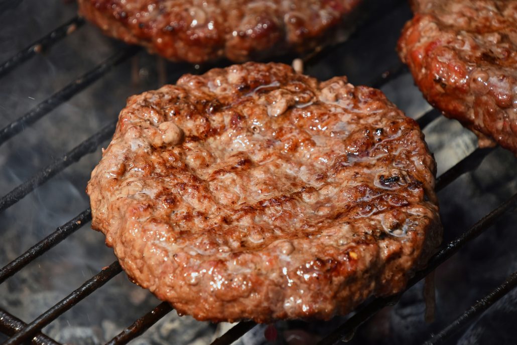 grilled burgers with grass finished beef