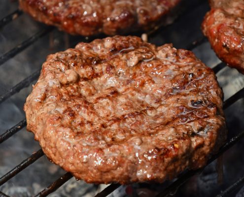 grilled burgers with grass finished beef